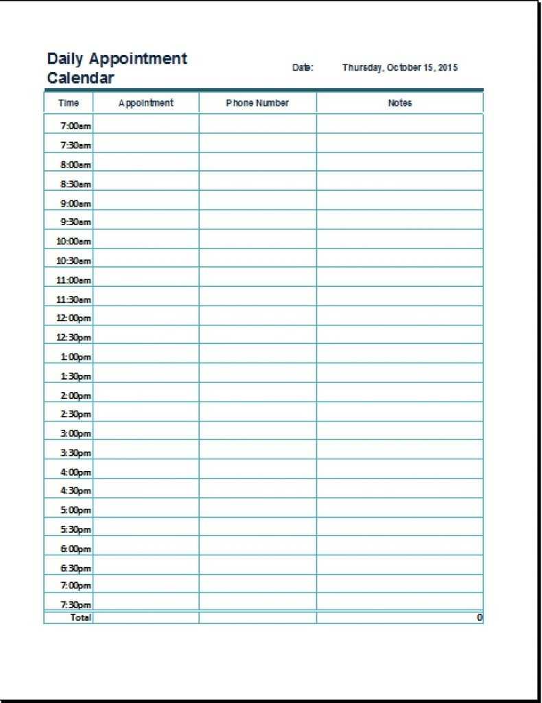 Free Printable 7 Day 15 Minute Appointment Calendar Sheets Throughout Appointment Sheet Template Word