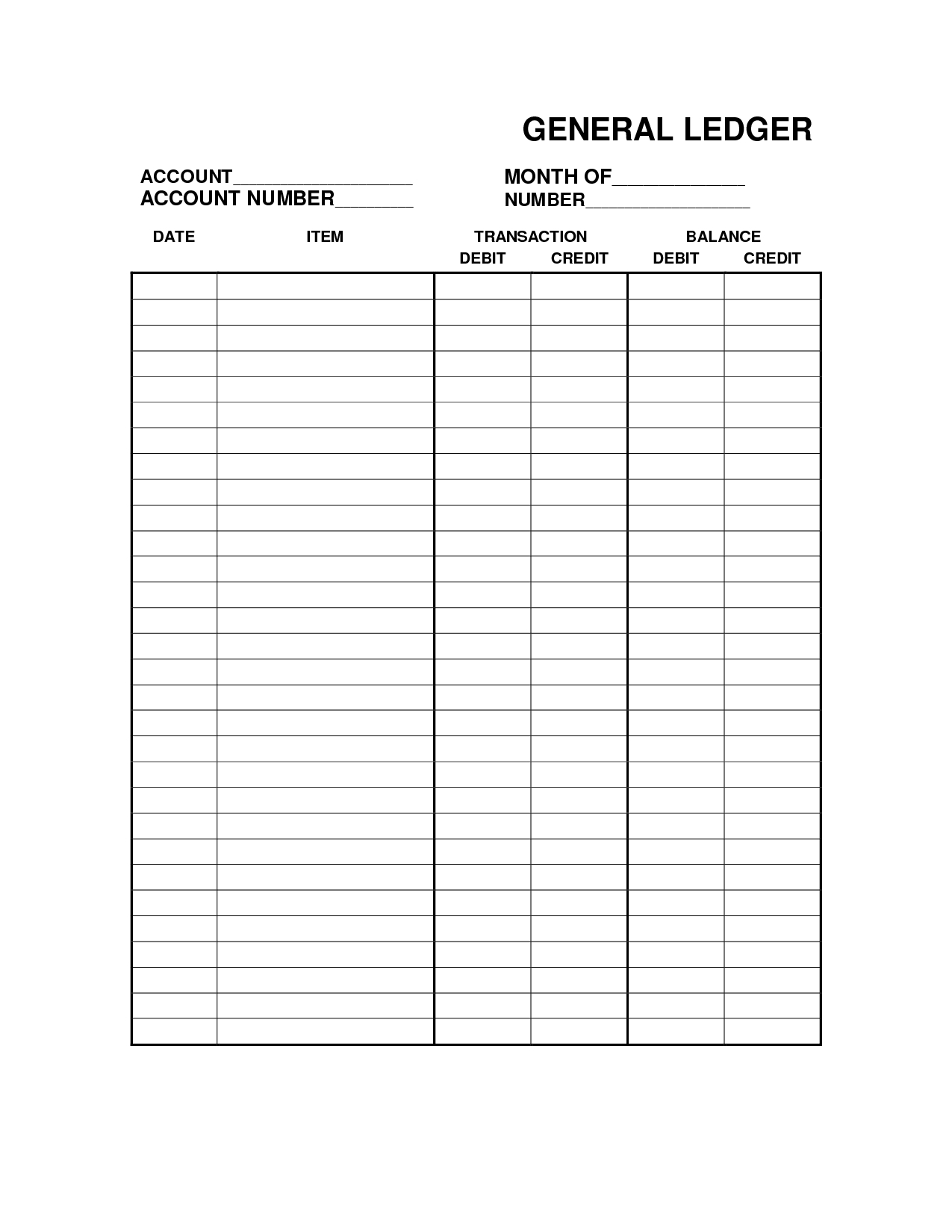 Free Printable Bookkeeping Sheets | General Ledger Free Inside Blank Ledger Template