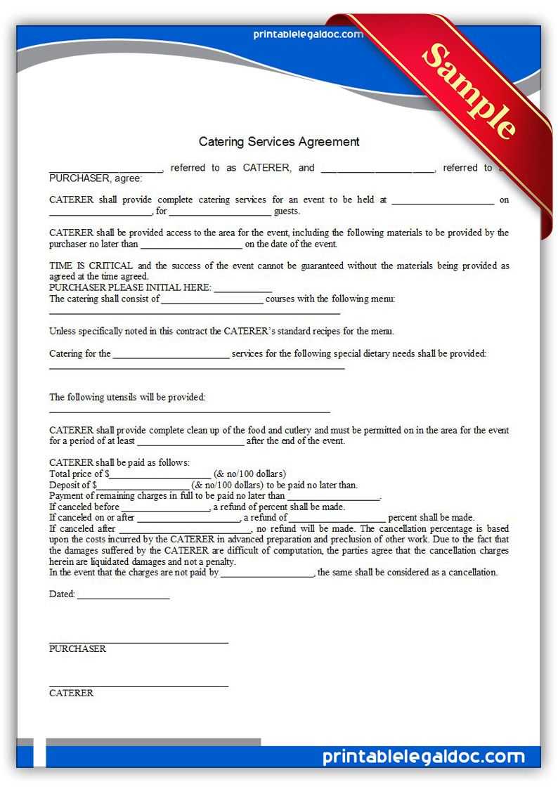 Free Printable Catering Services Agreement | Sample For Catering Contract Template Word