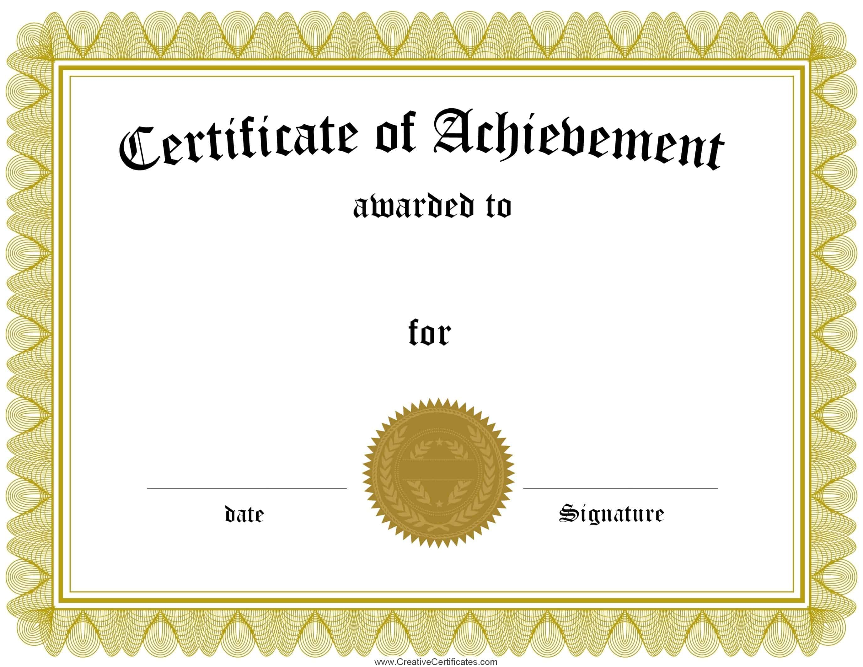 Free Printable Certificate Of Achievement Editable Template Pertaining To Free Printable Certificate Of Achievement Template