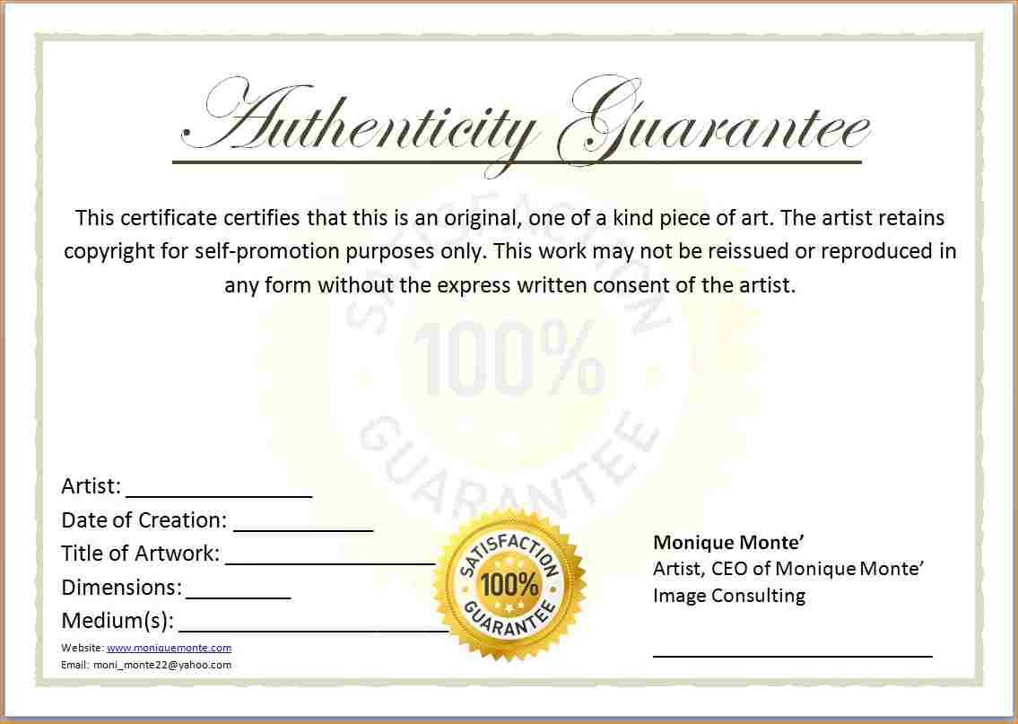 Free Printable Certificate Of Authenticity Templates | Mult Regarding Certificate Of Authenticity Photography Template