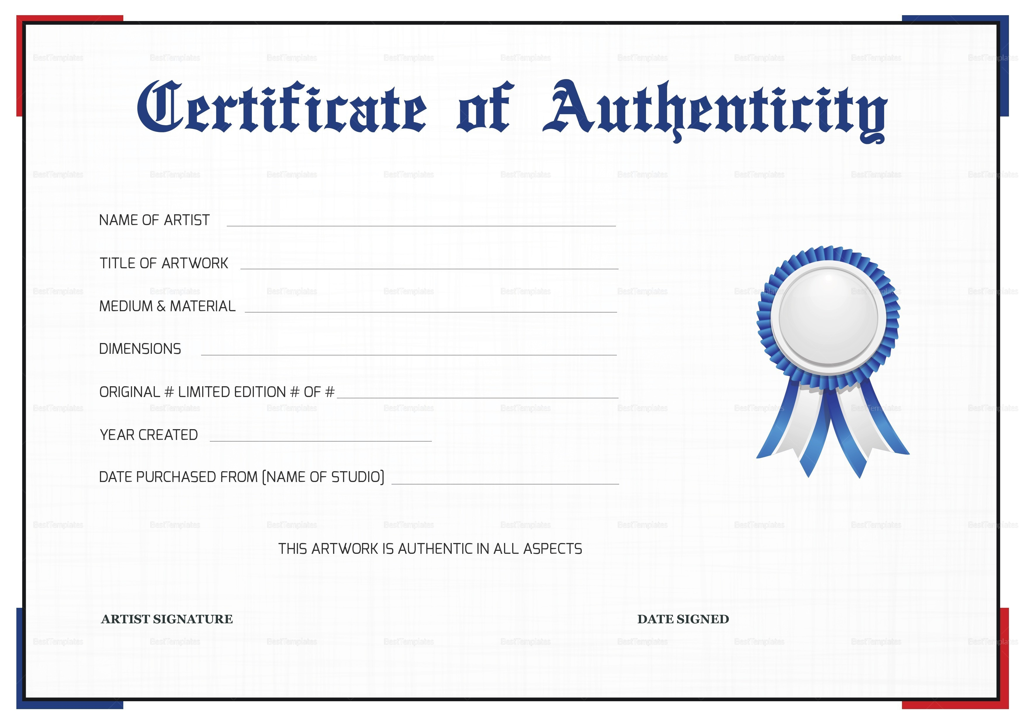 Free Printable Certificate Of Authenticity Templates | Mult With Regard To Free Art Certificate Templates