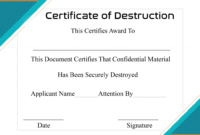 Free Printable Certificate Of Destruction Sample regarding Destruction Certificate Template