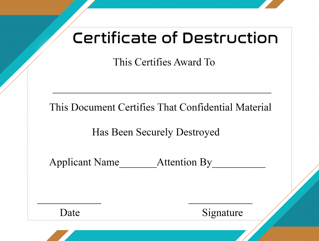 Free Printable Certificate Of Destruction Sample Regarding Destruction Certificate Template