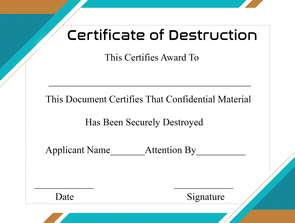 Free Printable Certificate Of Destruction Sample With Certificate Of Destruction Template