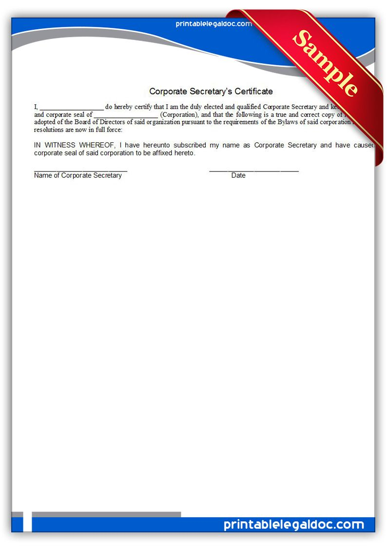 Free Printable Corporate Secretary's Certificate | Sample In Corporate Secretary Certificate Template