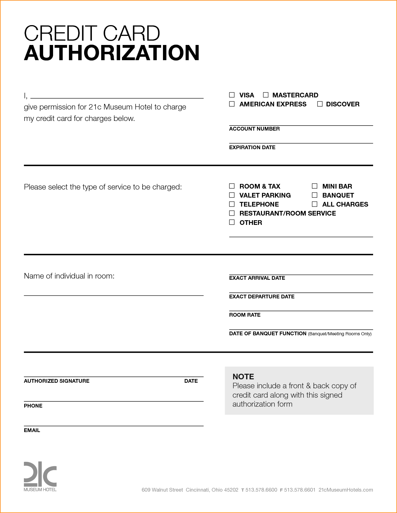 Free Printable Credit Card Authorization Form Blank Pin In Hotel Credit Card Authorization Form Template