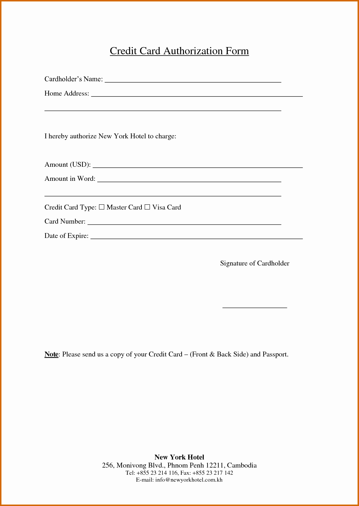 Free Printable Credit Card Authorization Form | Mult Igry Within Credit Card Authorization Form Template Word