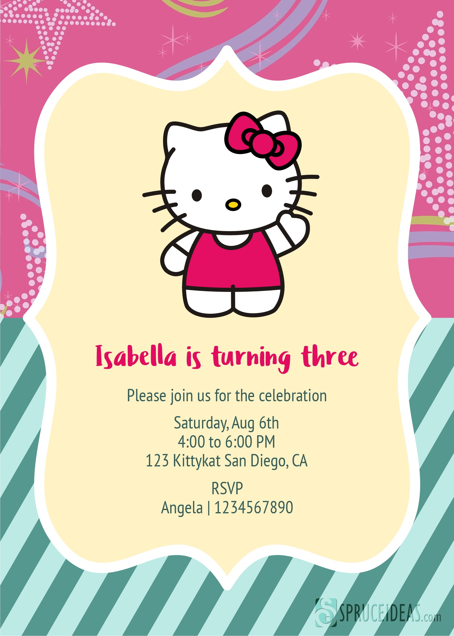 Free Printable Hello Kitty Birthday Invitation Card Template With Hello Kitty Birthday Card Template Free