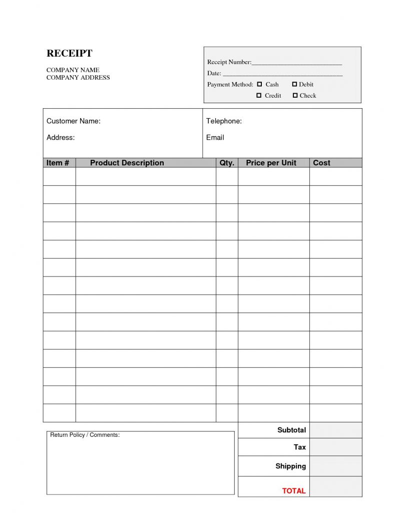 Free Printable Invoices For Contractors Receipts Templates Within Blank Checklist Template Pdf