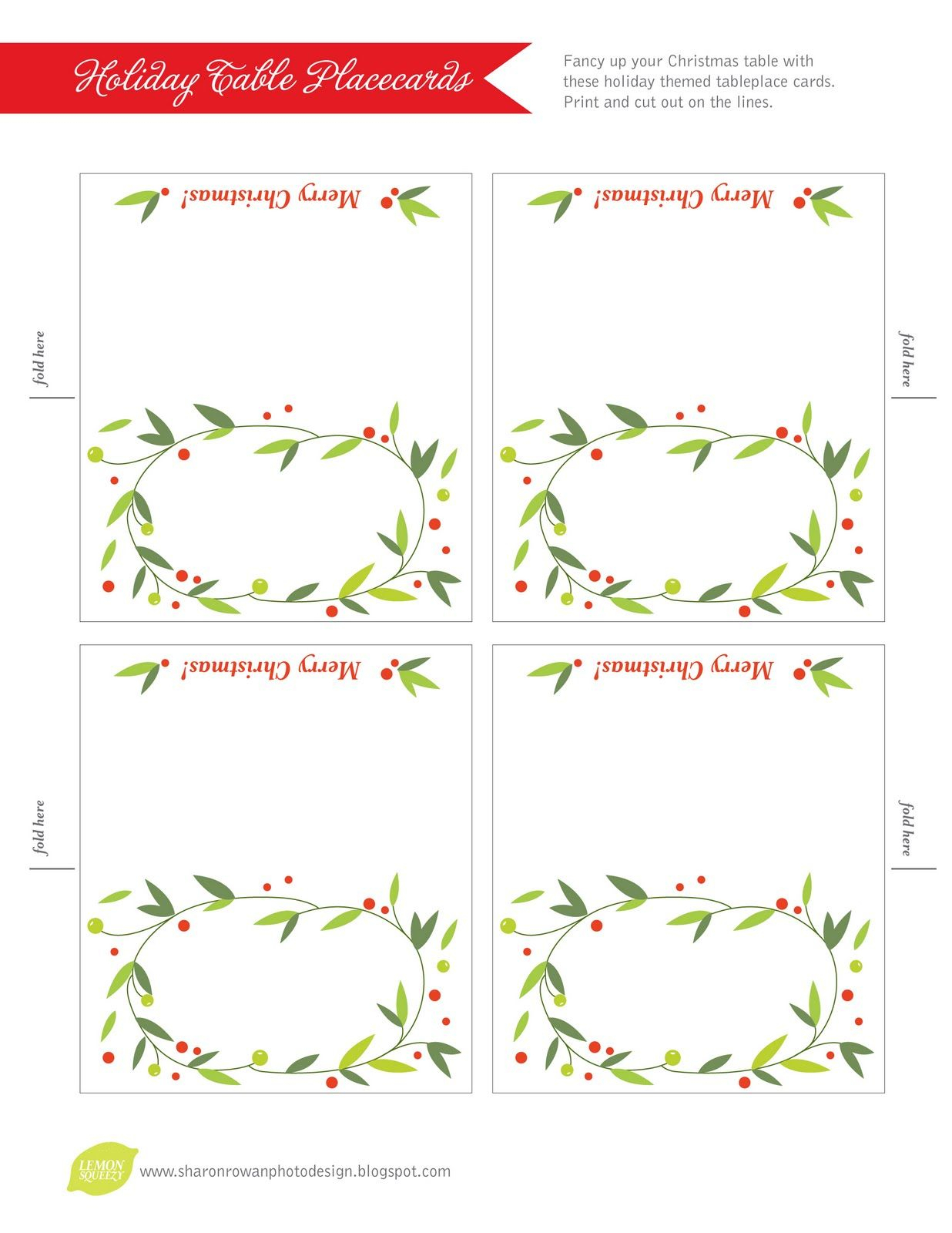 Free Printable Lemon Squeezy: Day 12: Place Cards In Christmas Table Place Cards Template