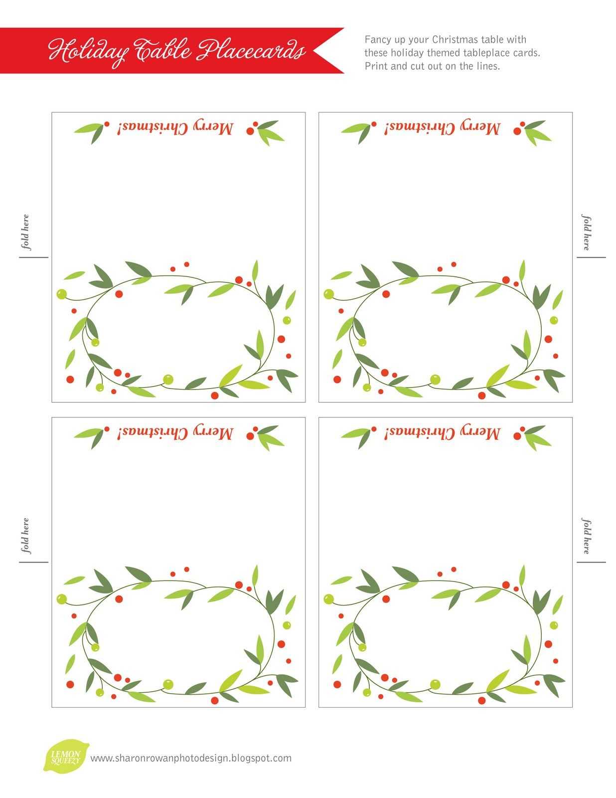 Free Printable Lemon Squeezy: Day 12: Place Cards In Christmas Table Place Cards Template