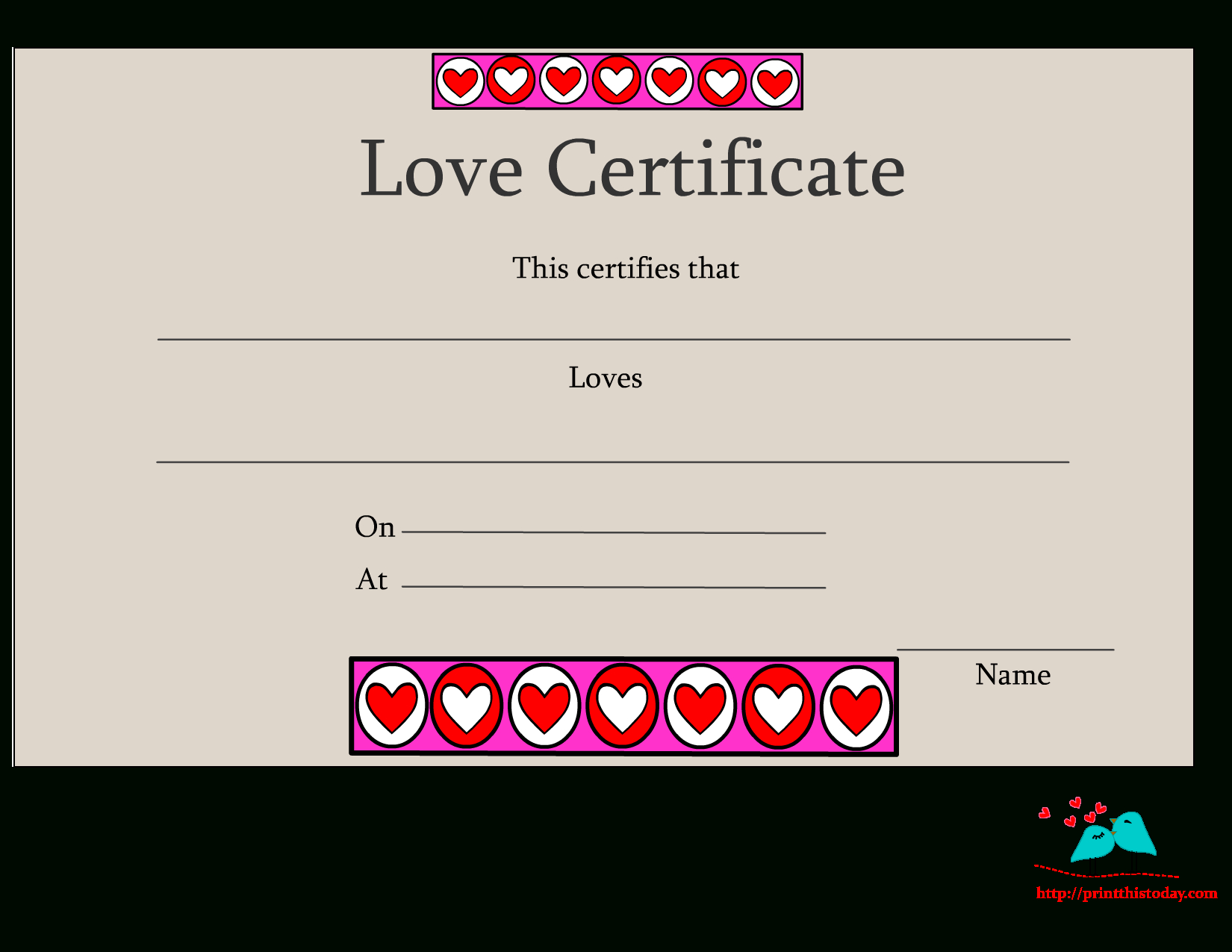 Free Printable Love Certificates Within Love Certificate Templates