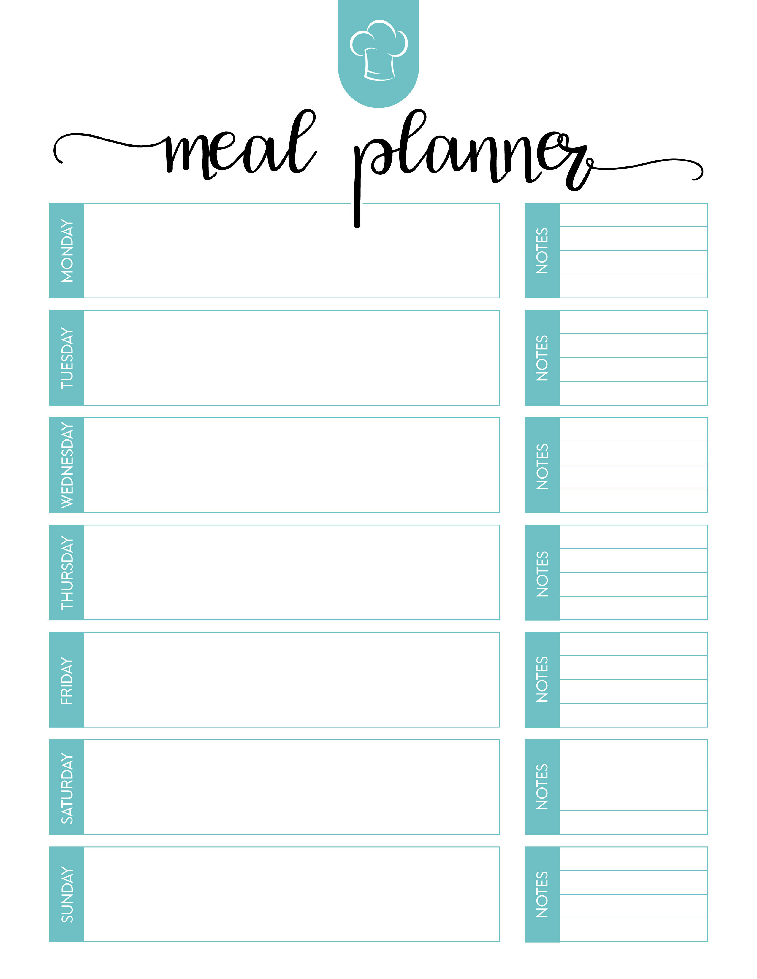 Free Printable Meal Planner Set – The Cottage Market Regarding Blank Meal Plan Template