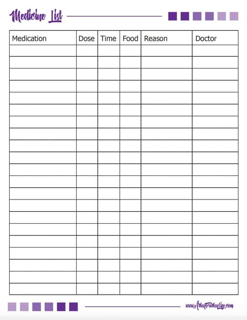 Free Printable Medicine List For Caregivers | Artsy Fartsy Life Within Blank Medication List Templates