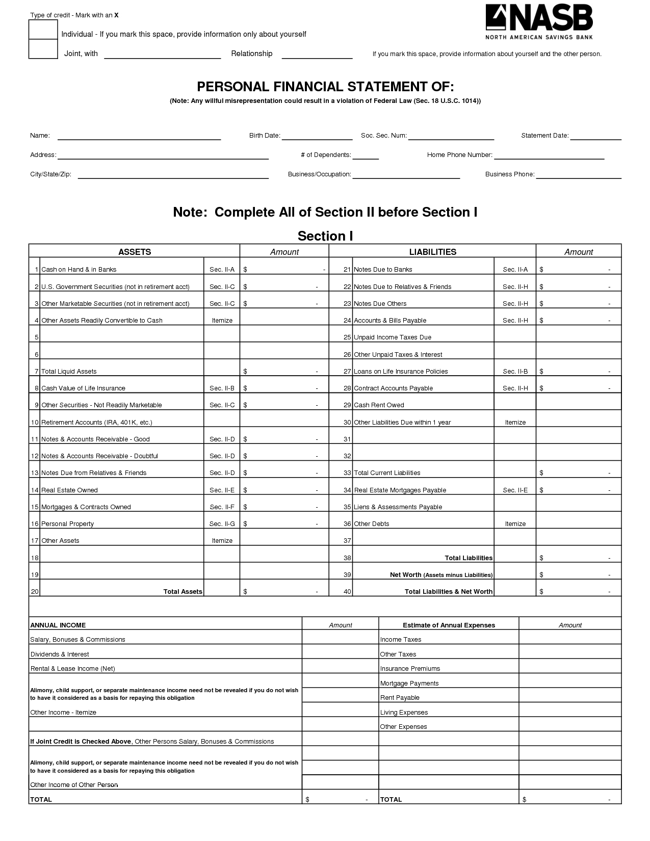 Free Printable Personal Financial Statement | Excel Blank With Blank Personal Financial Statement Template