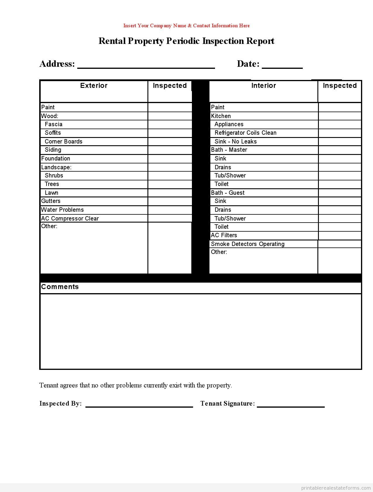 Free Printable Rental Property Periodic Inspection Report Within Commercial Property Inspection Report Template