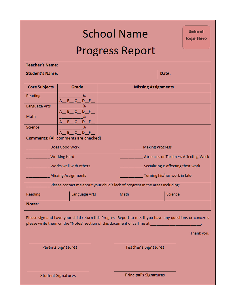 Free Printable Report Templates Pertaining To School Progress Report Template