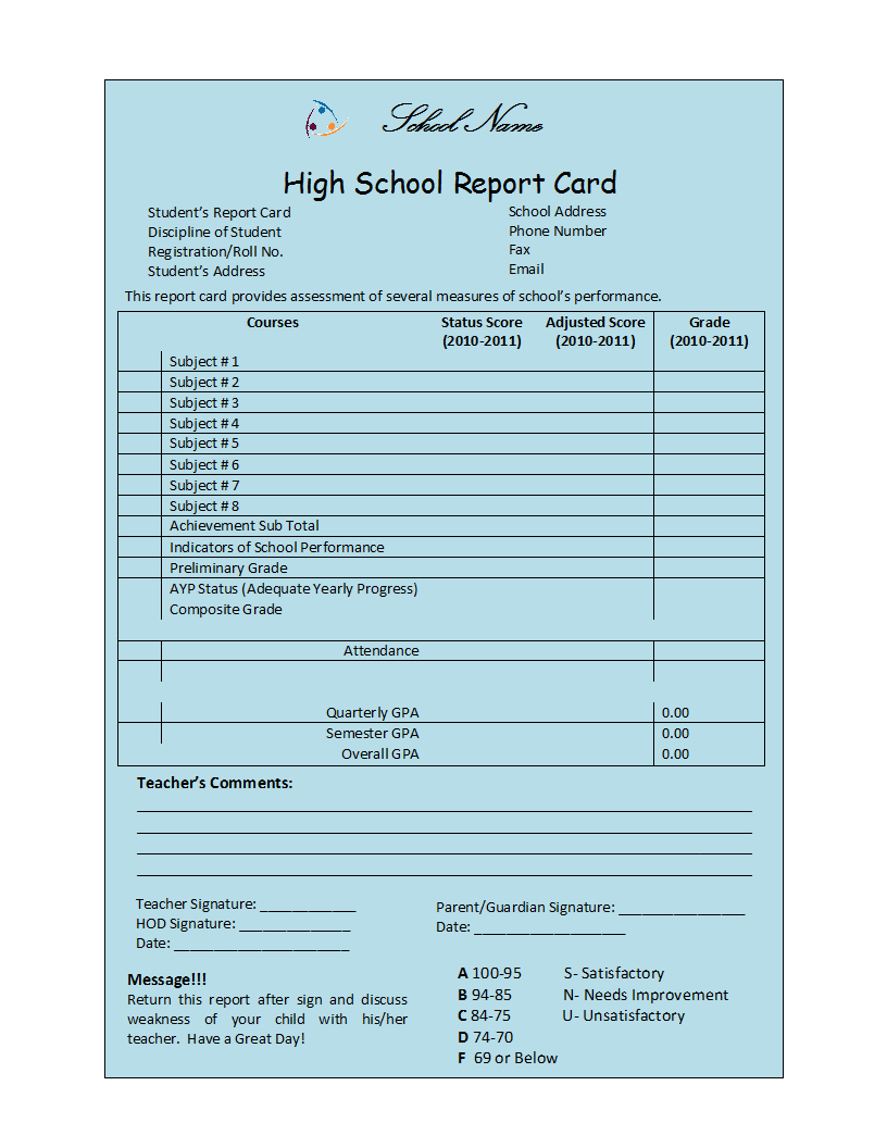 Free Printable Report Templates Within School Report Template Free