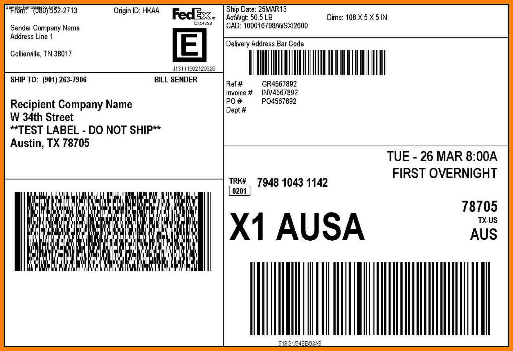 Free Printable Shipping Label Templates Online Template Throughout Fedex Label Template Word