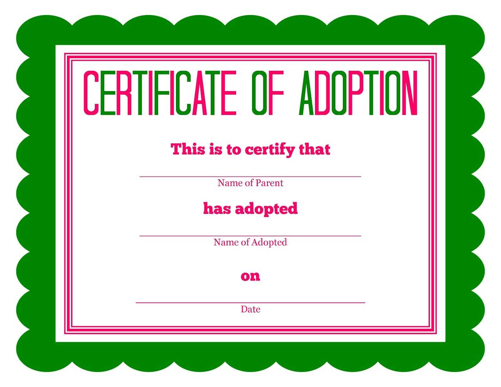 Free Printable Stuffed Animal Adoption Certificate In Child Adoption Certificate Template