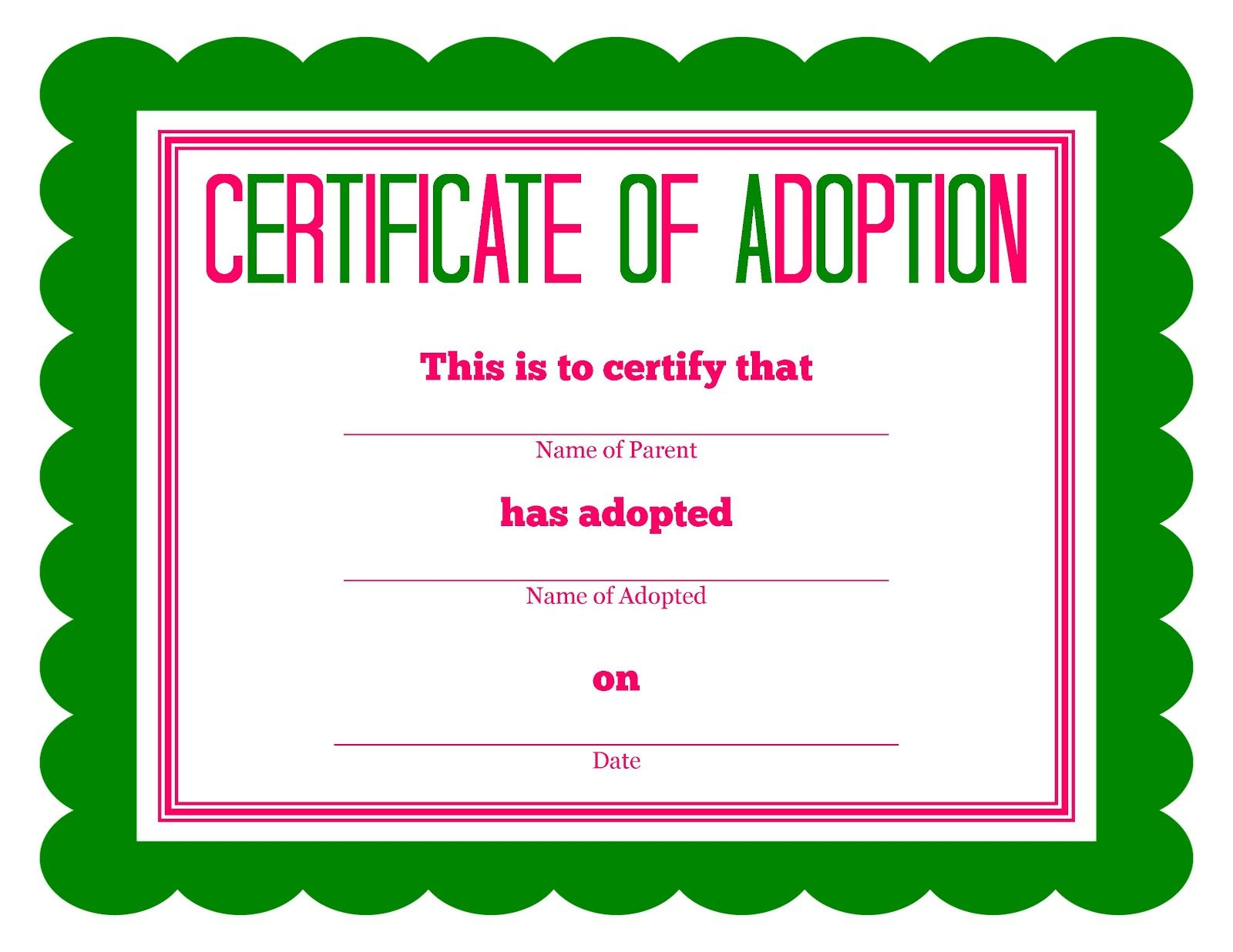 Free Printable Stuffed Animal Adoption Certificate With Regard To Adoption Certificate Template