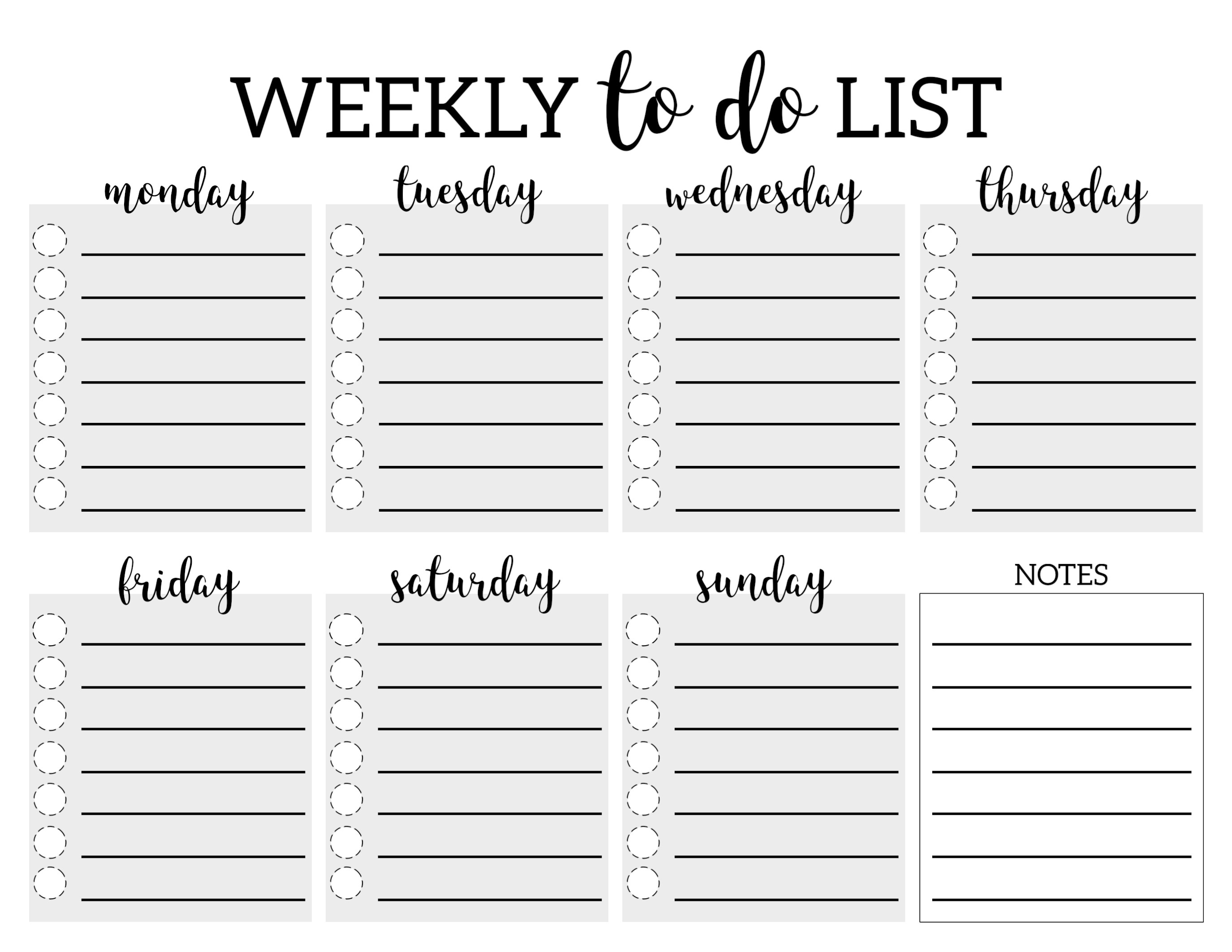 Free Printable Weekly To Do List Pdf Template Word Project With Daily Task List Template Word
