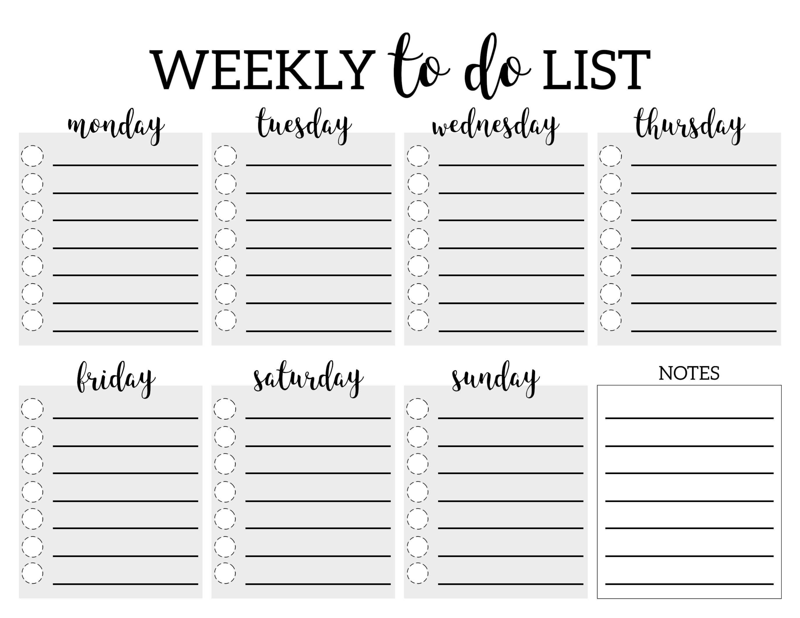 Free Printable Weekly To Do List Pdf Template Word Project With Daily Task List Template Word