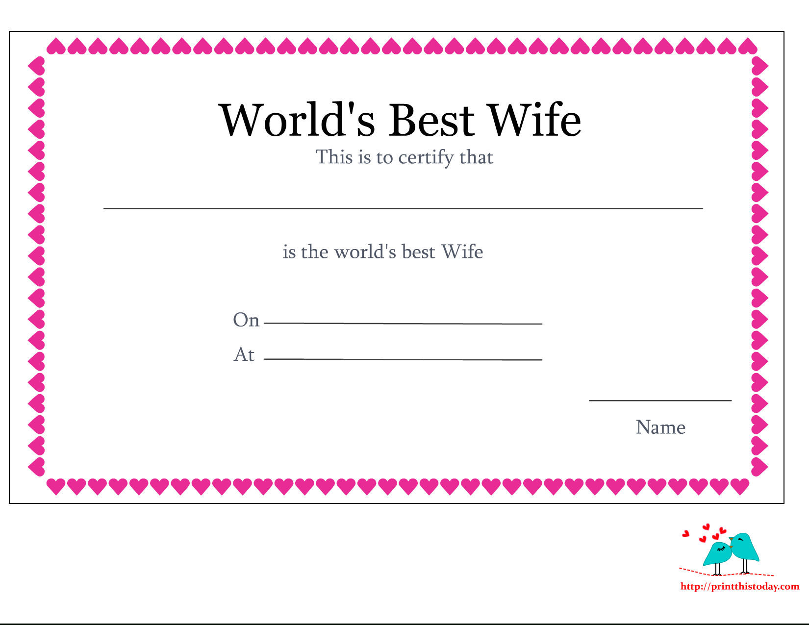 Free Printable World's Best Wife Certificates With Love Certificate Templates