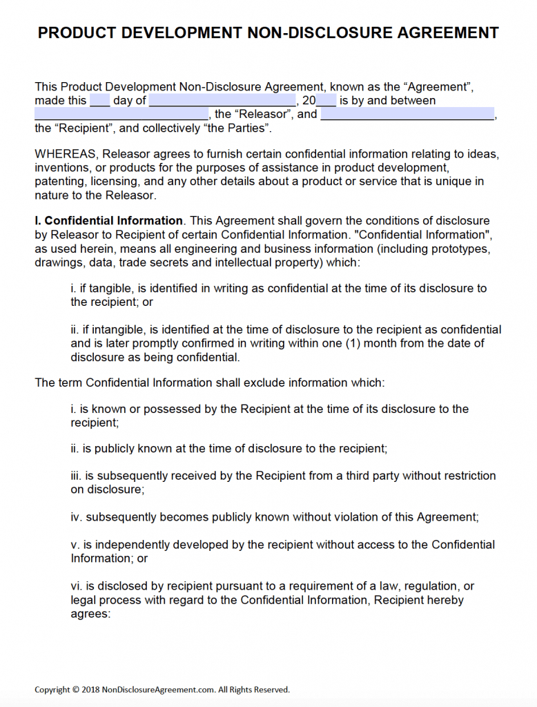 Free Product Development Non Disclosure Agreement (Nda Inside Nda Template Word Document