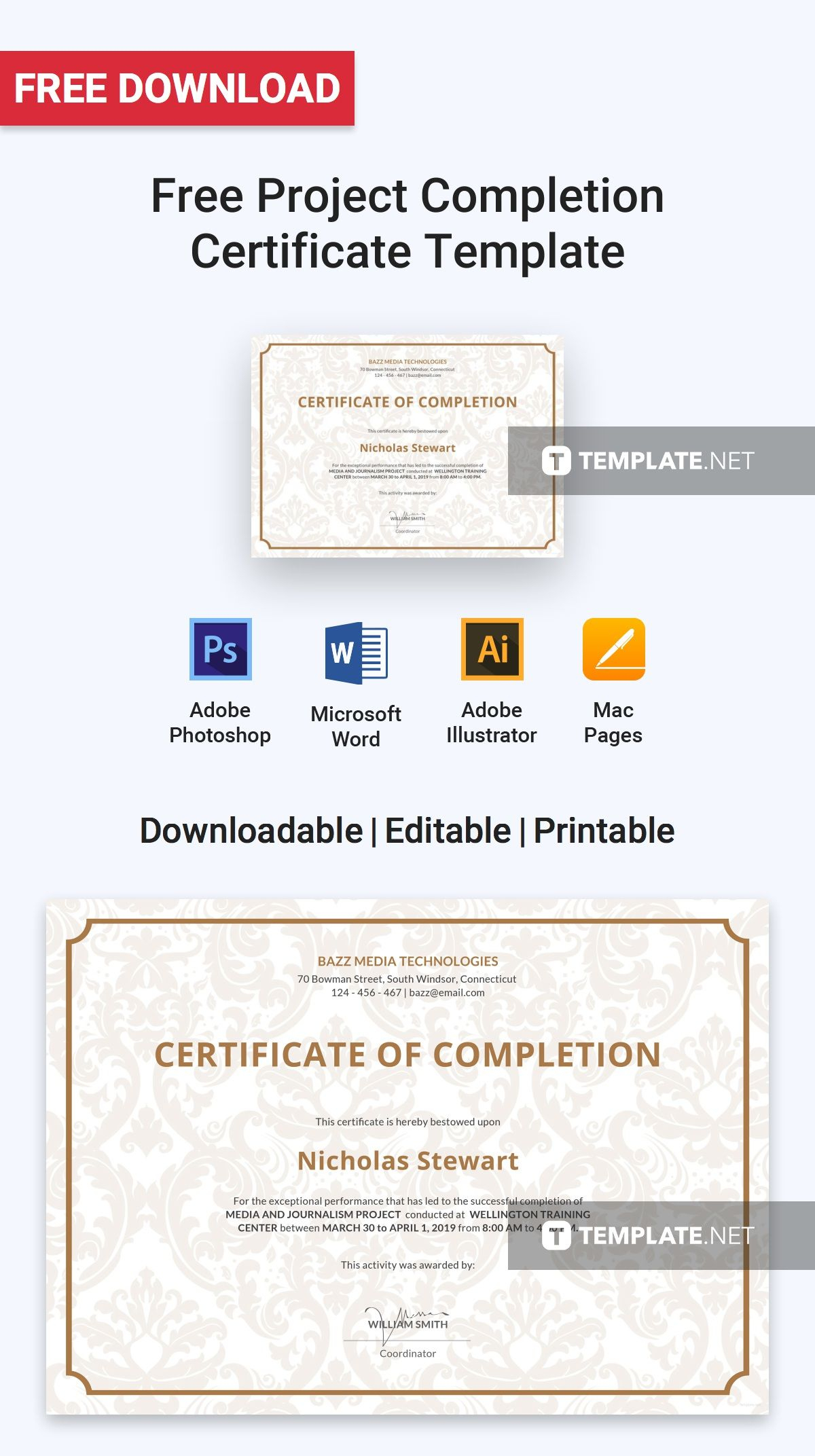 Free Project Completion Certificate | Certificate Templates Inside Certificate Template For Project Completion