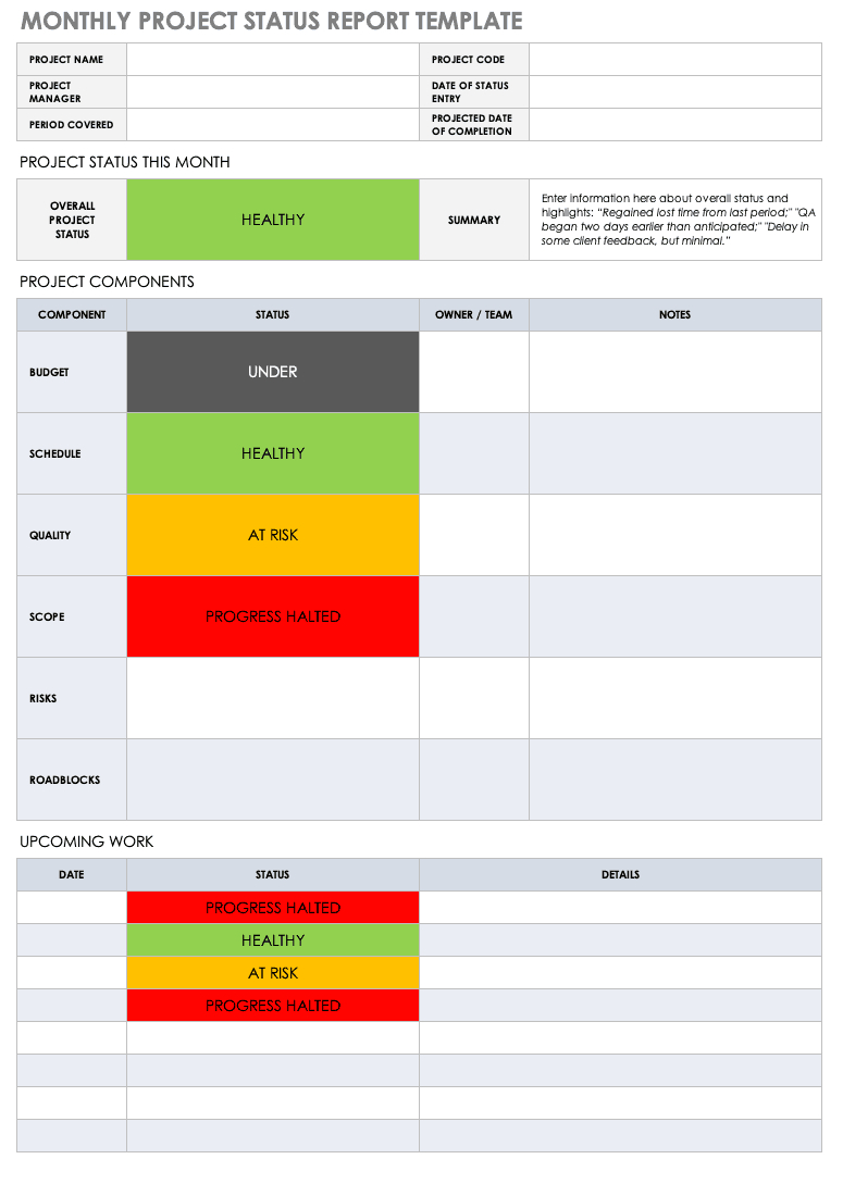 Free Project Report Templates | Smartsheet Intended For Project Monthly Status Report Template