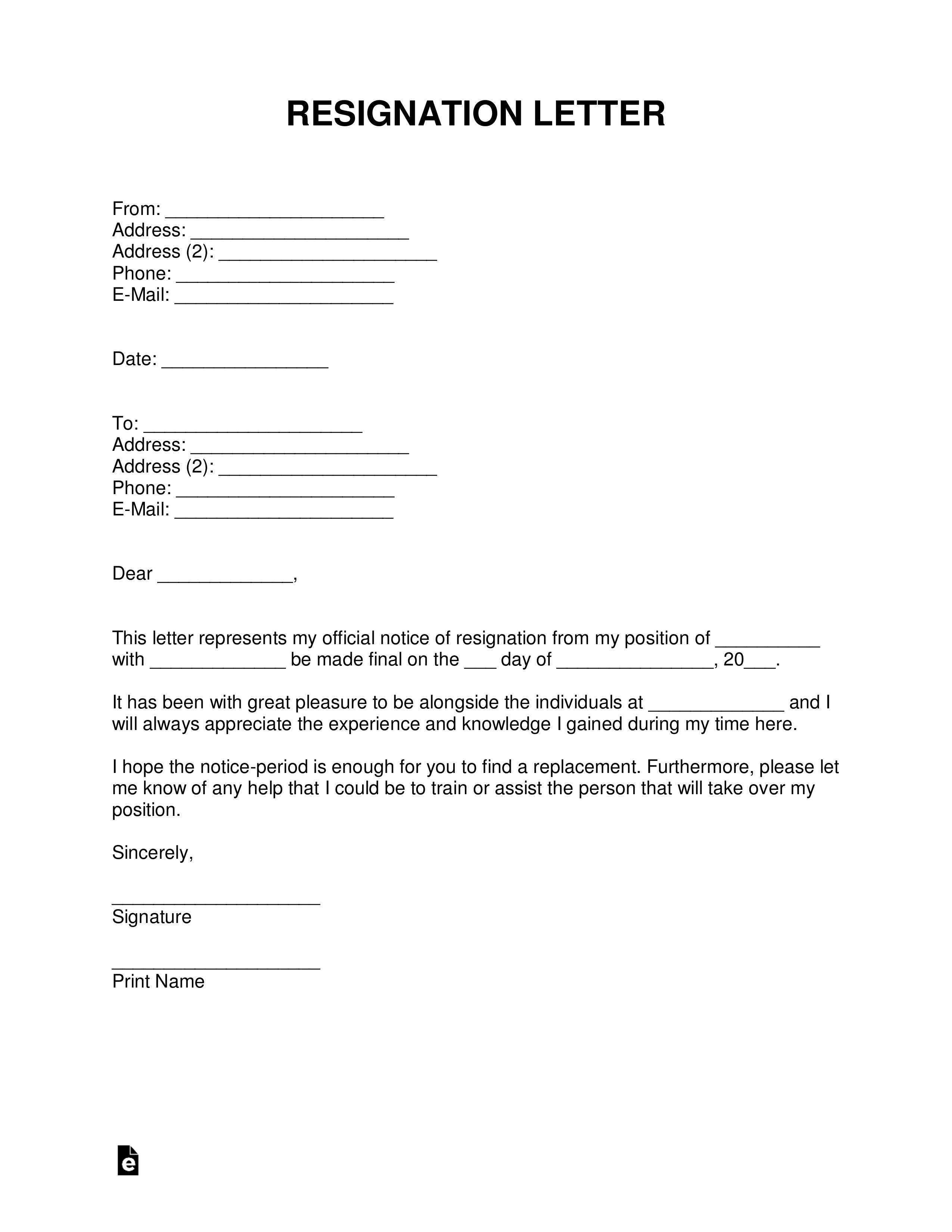 Free Resignation Letter Templates – Samples And Examples For 2 Weeks Notice Template Word