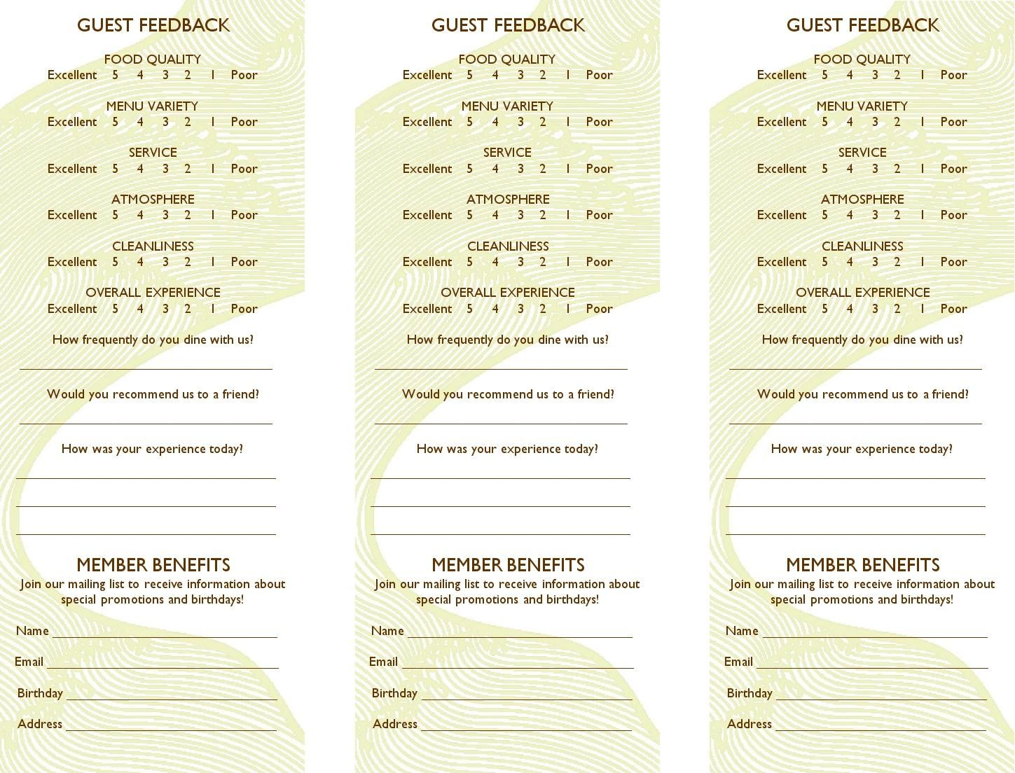 Free Restaurant Comment Card Template Dramakoreaterbarucom With Regard To Survey Card Template
