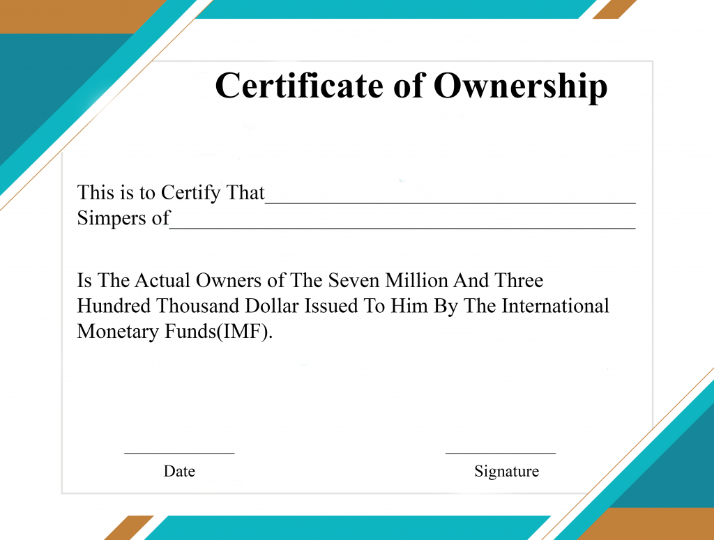 Free Sample Certificate Of Ownership Templates | Certificate Throughout Certificate Of Ownership Template