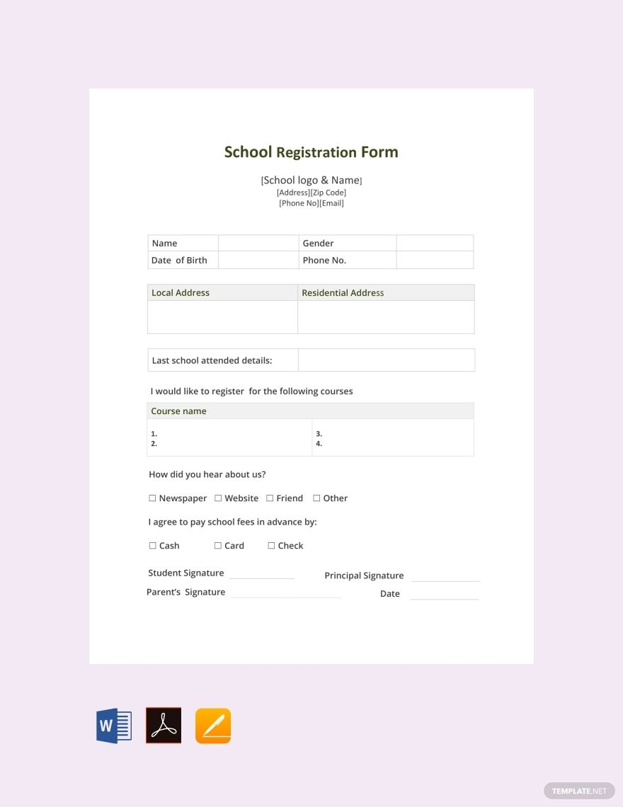 Free School Registration Form | Music In 2019 | Registration In School Registration Form Template Word