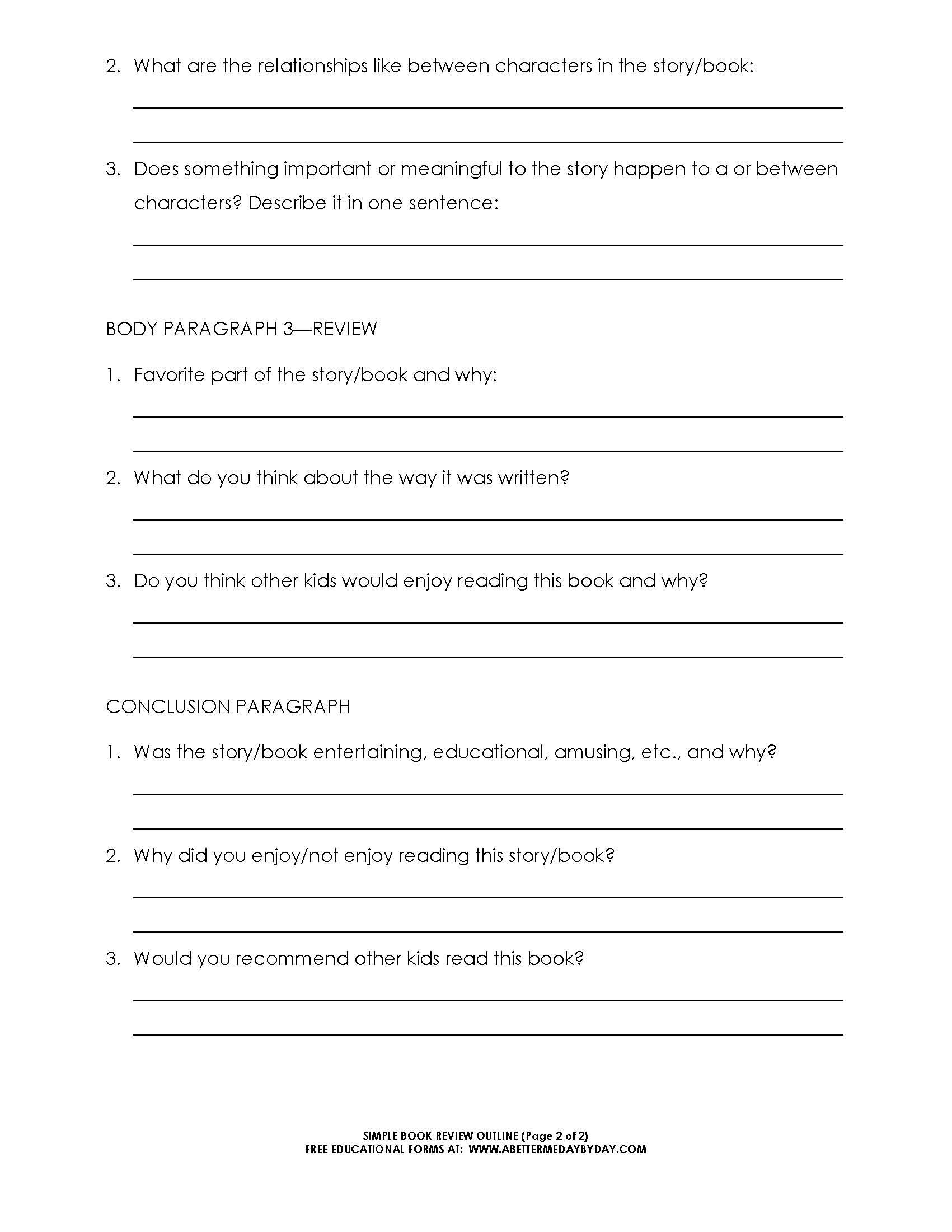 Free: Simple 5 Paragraph Book Review Or Report Outline Form For College Book Report Template