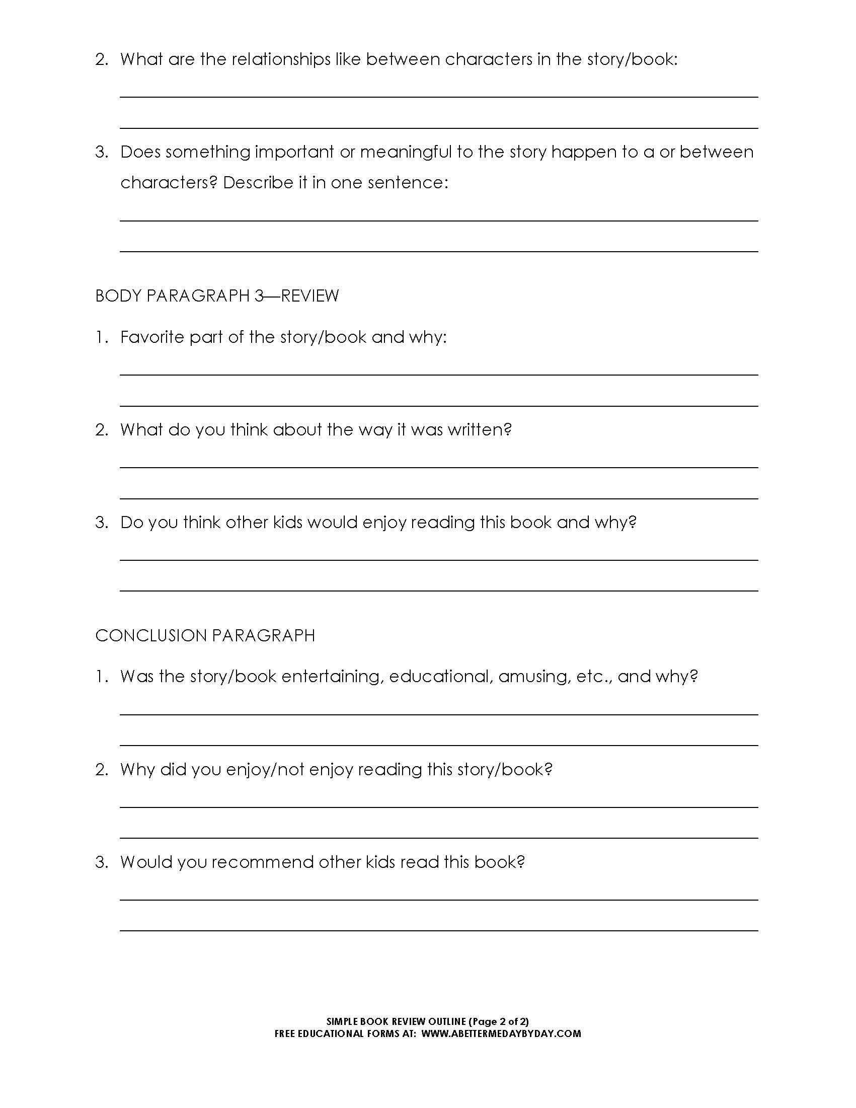 Free: Simple 5 Paragraph Book Review Or Report Outline Form For College Book Report Template