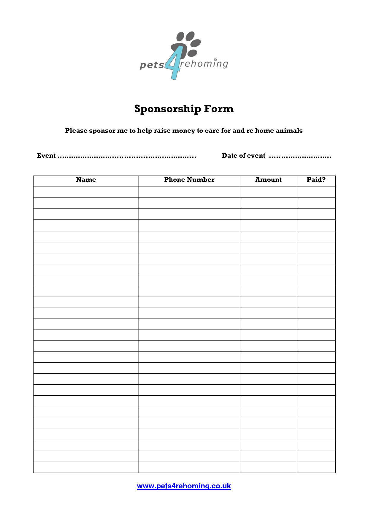 Free Sponsorship Form Template - Oloschurchtp | Order With Sponsor Card Template