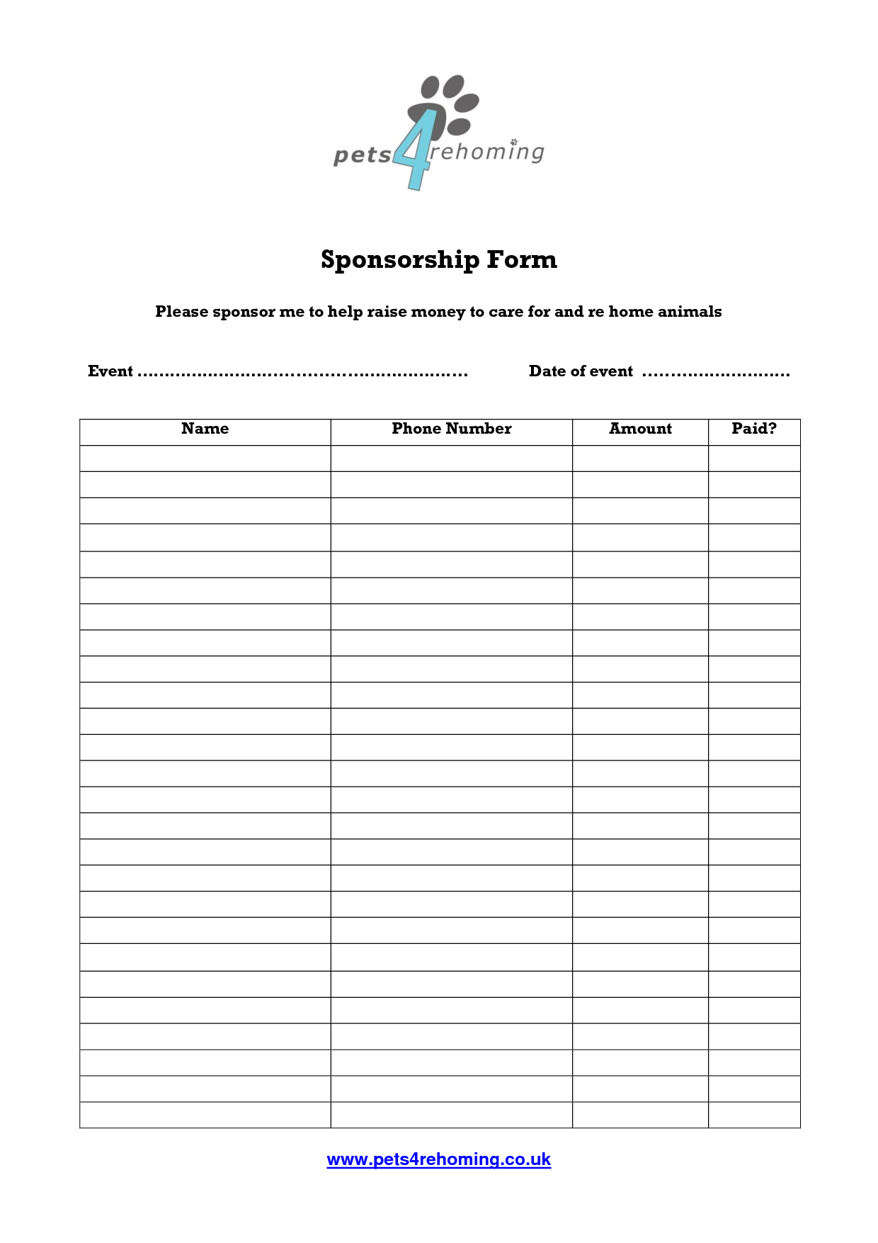 Free Sponsorship Form Template – Oloschurchtp | Order With Sponsor Card Template