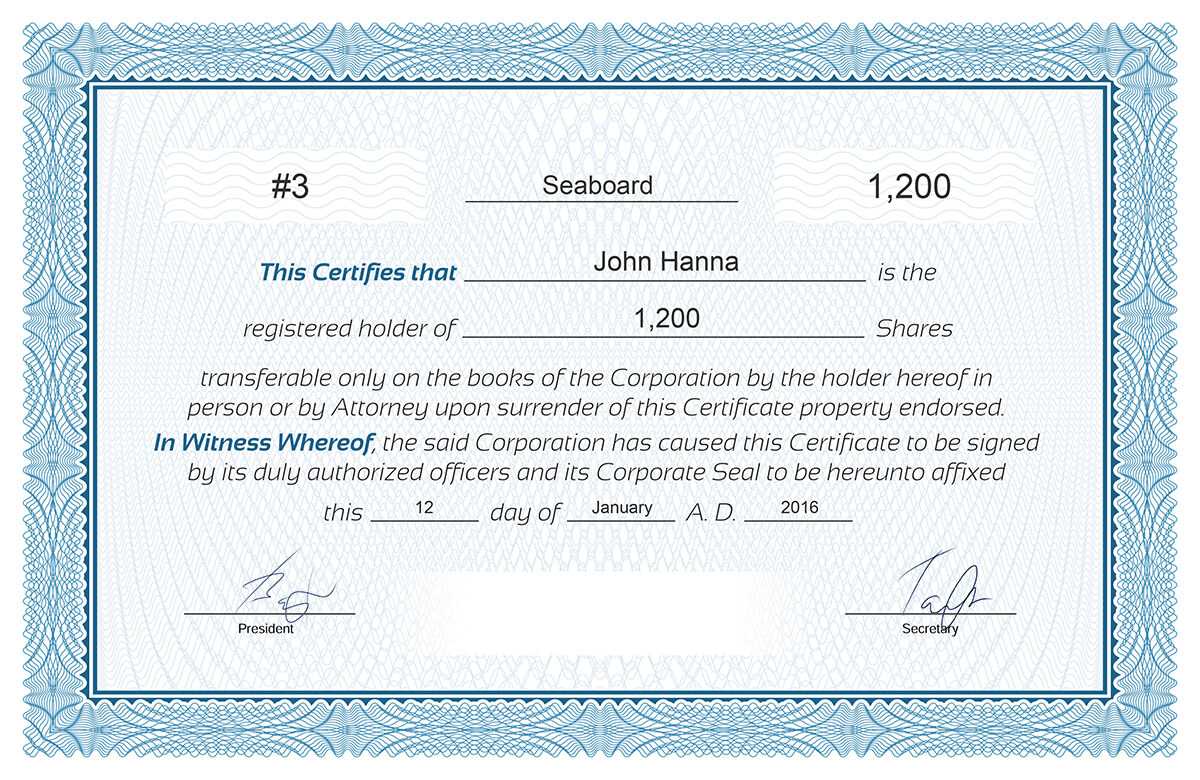 Free Stock Certificate Online Generator Throughout Blank Share Certificate Template Free