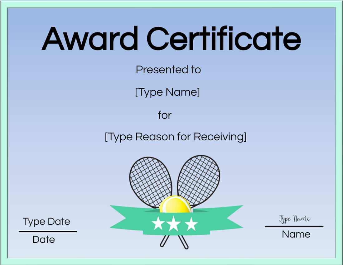 Free Tennis Certificate | Customize Online & Print Regarding Tennis Certificate Template Free