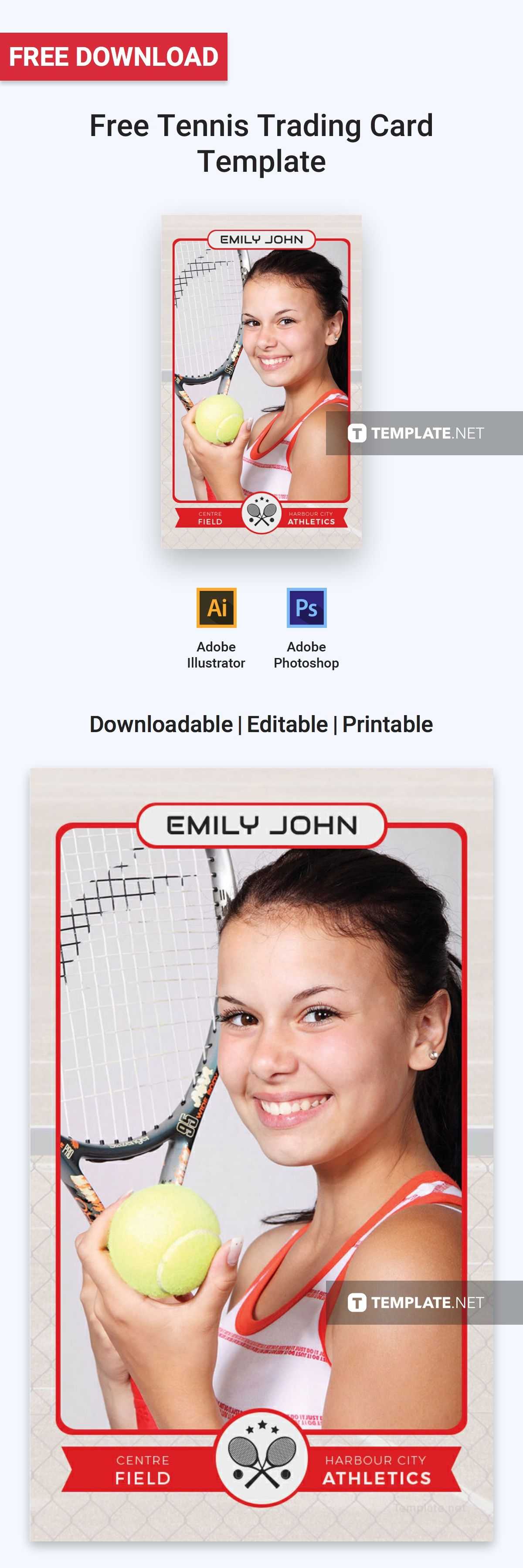 Free Tennis Trading Card | Card Templates & Designs 2019 With Regard To Free Sports Card Template