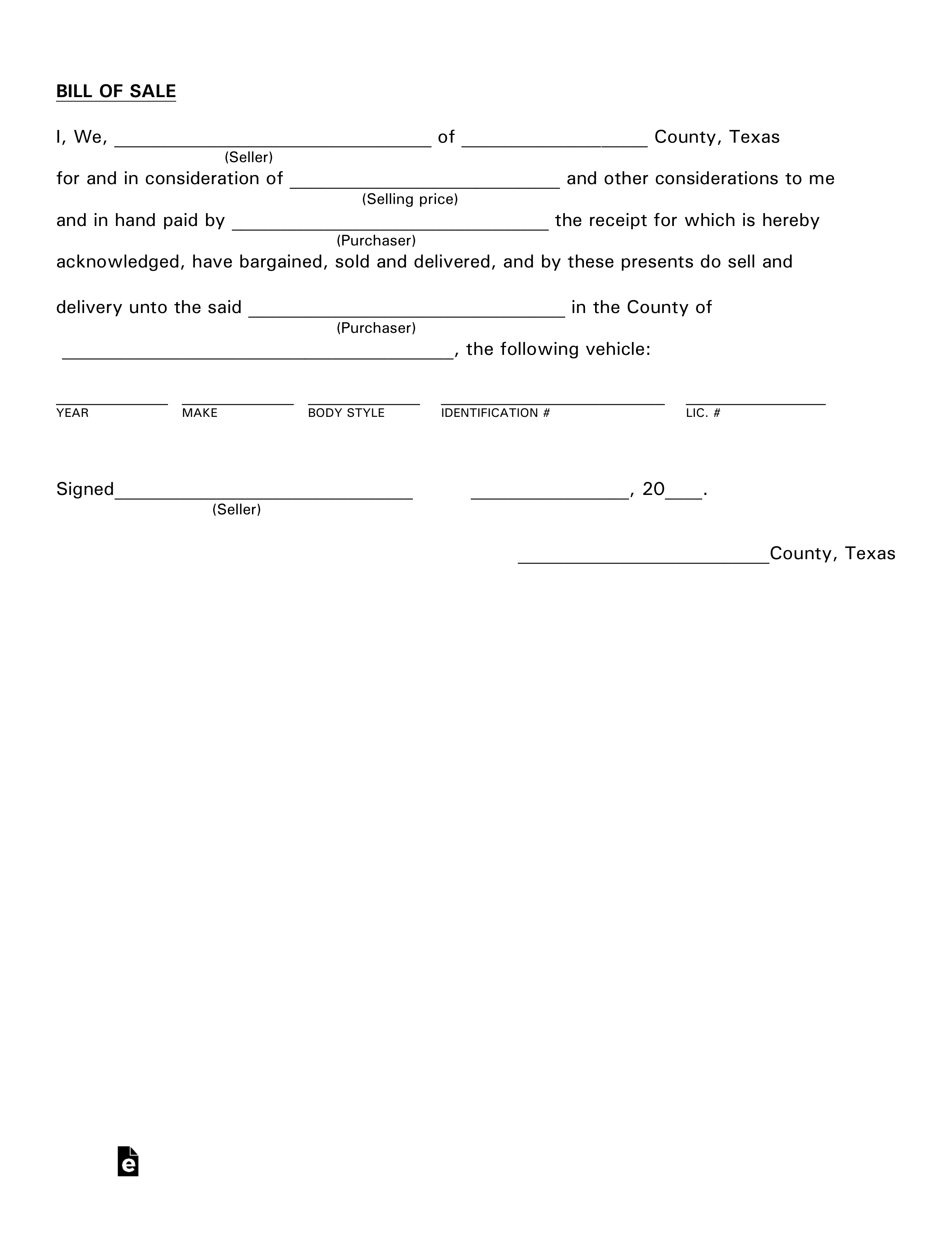 Free Texas Motor Vehicle Bill Of Sale Form – Pdf | Eforms Within Car Bill Of Sale Word Template