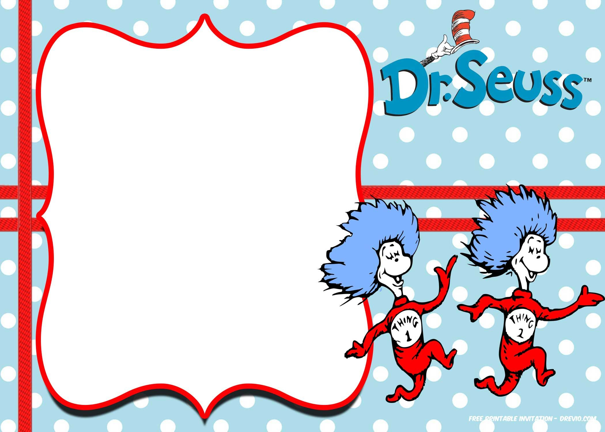 Free Thing 1 And Thing 2 Dr. Seuss Invitation Templates Inside Dr Seuss Birthday Card Template