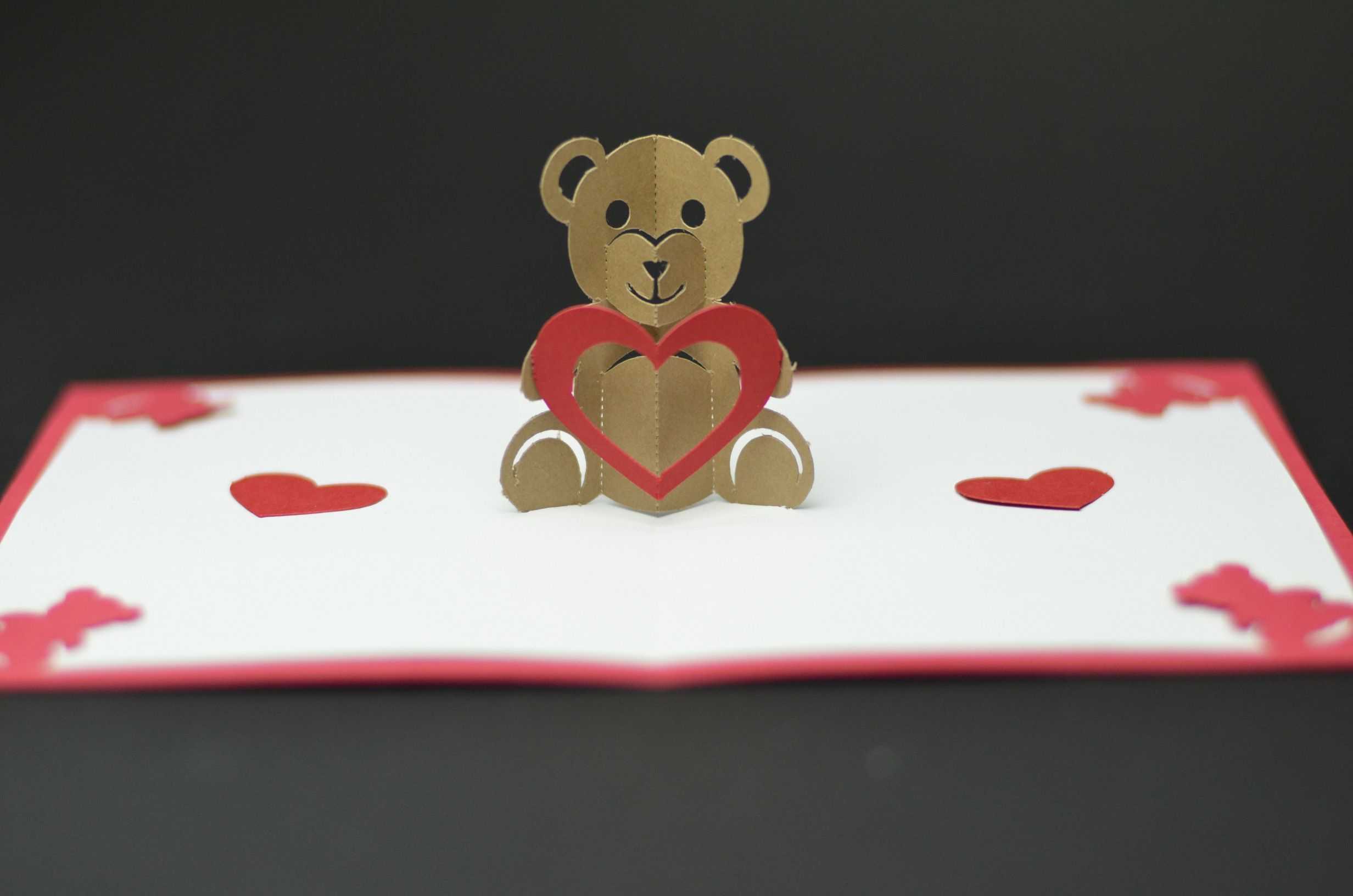 Free Valentines Day Pop Up Card Templates. Teddy Bear Pop Up For Pop Out Heart Card Template