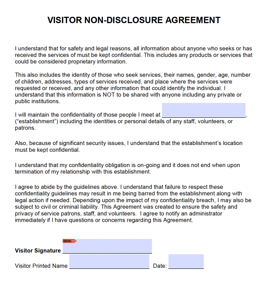 Free Visitor Non Disclosure Agreement (Nda) | Pdf | Word (.docx) Regarding Nda Template Word Document