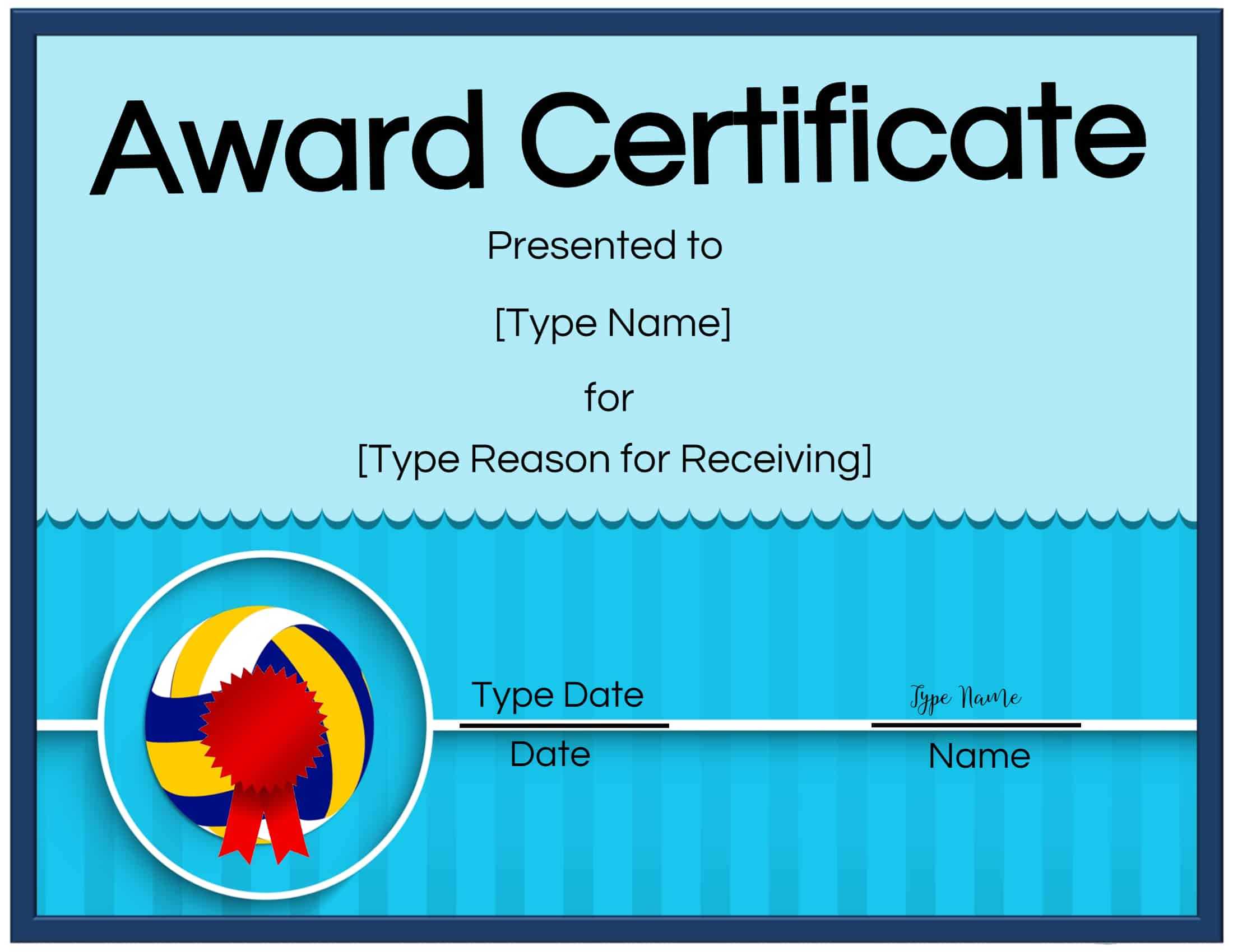 Free Volleyball Certificate | Customize Online & Print In With Rugby League Certificate Templates