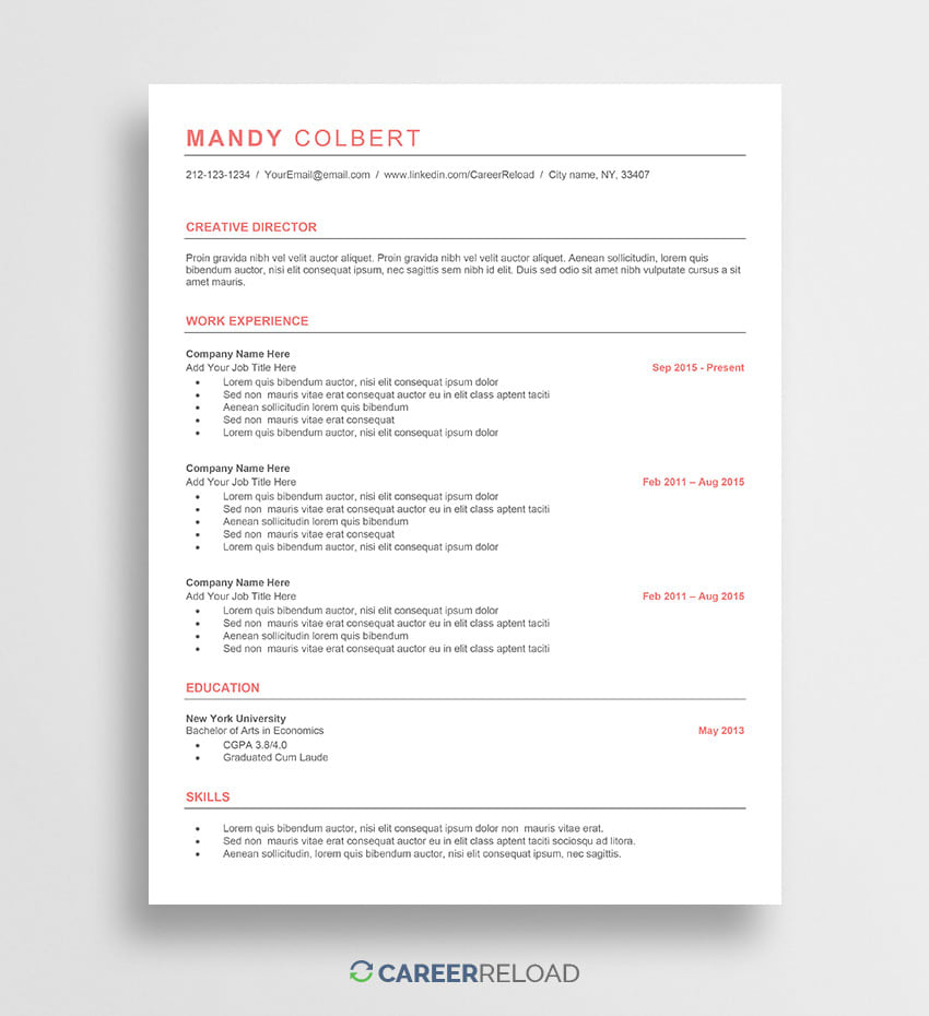 Free Word Resume Templates – Free Microsoft Word Cv Templates Throughout How To Find A Resume Template On Word