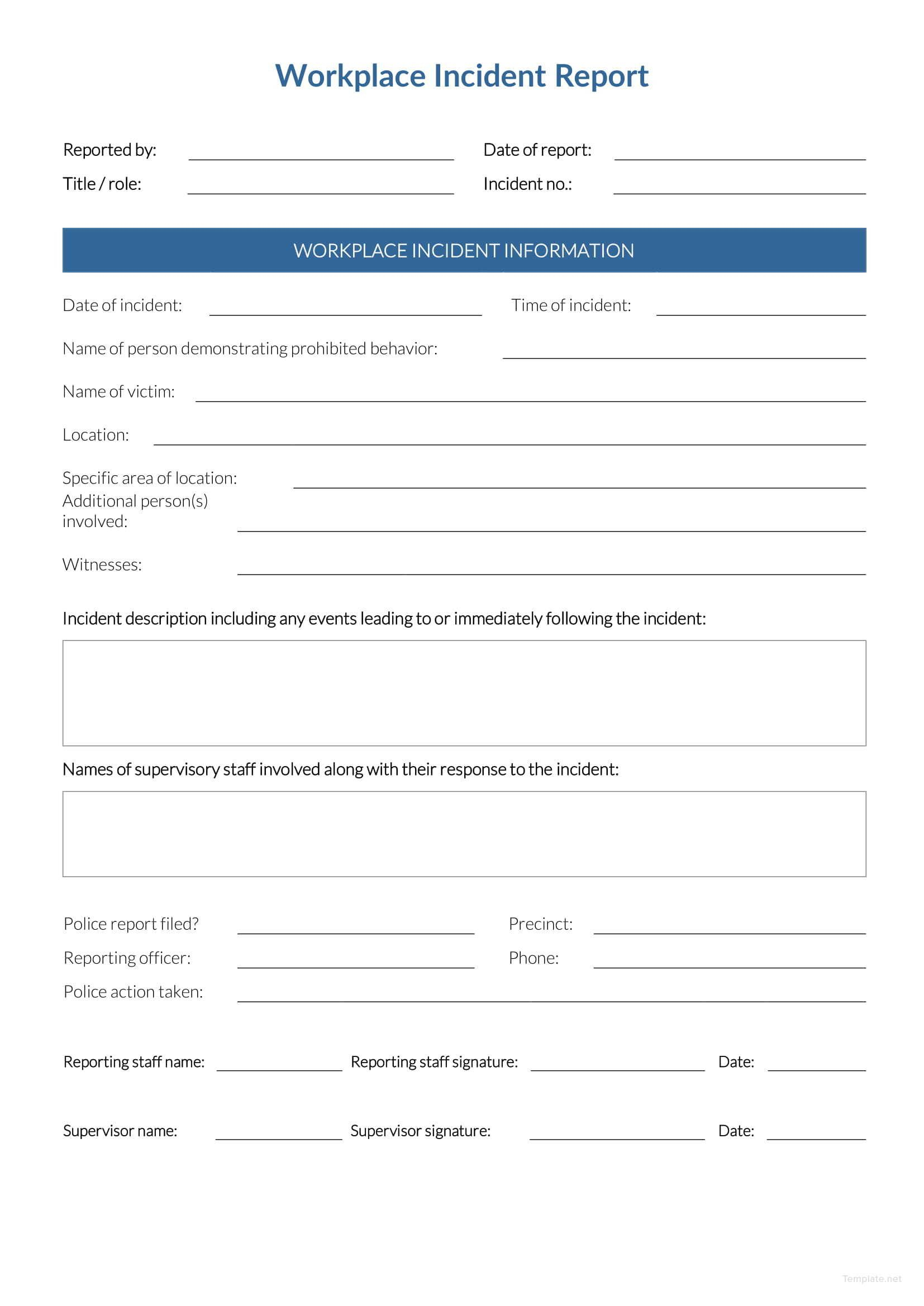 Free Workplace Incident Report | Data Form | Incident Report Within Incident Report Template Itil